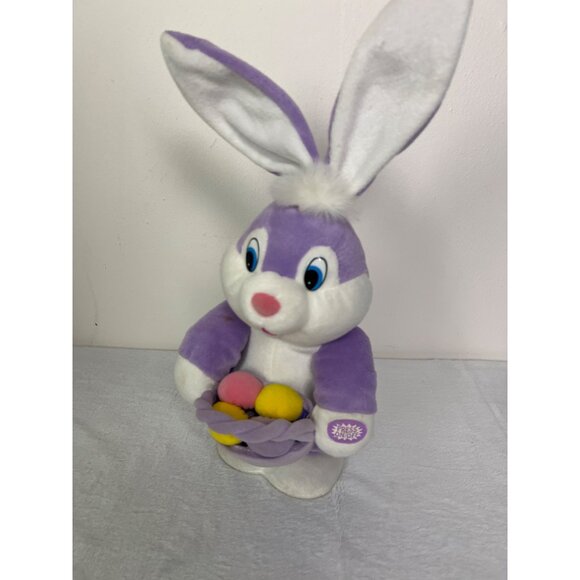 Vintage Dan Dee Easter Bunny Rabbit Animated Singing Hopping Sings Purple w/Eggs - Picture 1 of 7